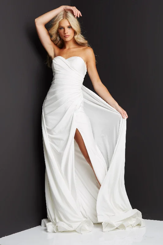 Applique Gown Jovani 07648 Strapless Soft Fab Pleated Prom Gown