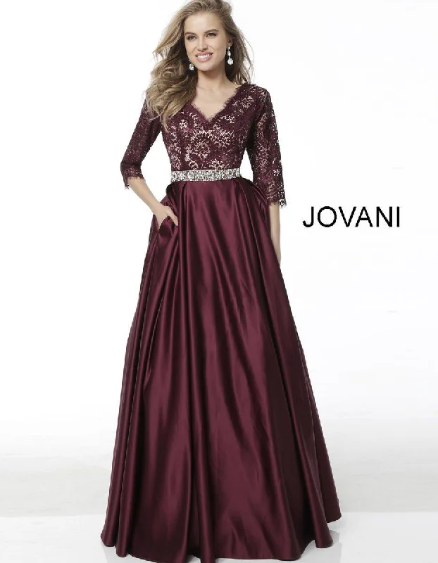 Ruched Velvet Dress Jovani 61207 Three Quarter Sleeve A Line Long Gown