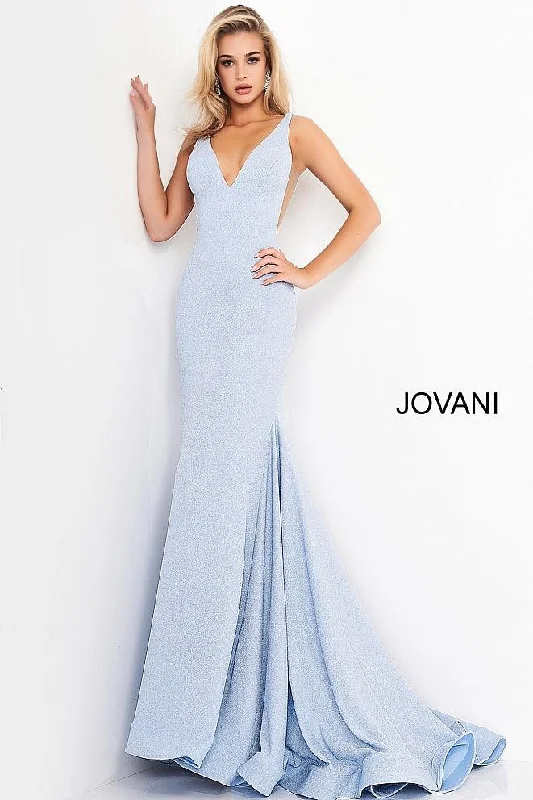 Modern Tulle Dress Jovani 02132 V-Neck Long Prom Dress