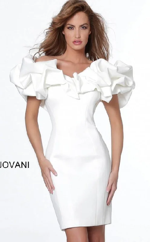 Luxury Dress Jovani 04367 Short Off the Shoulder Cocktail Dress
