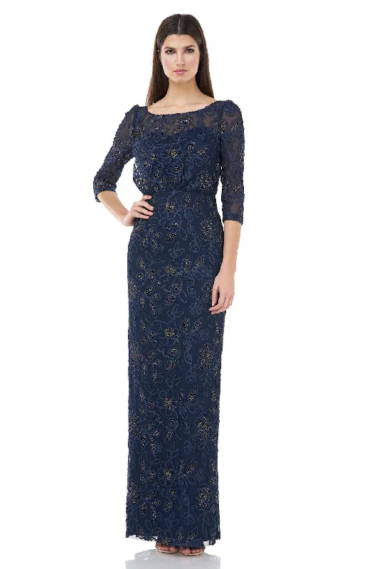 Lace Sleeves Dress JS Collections Long Formal Metallic Dress 867040