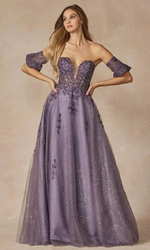 Off-White Gown Juliet Dresses 2409 - Plunging Leaf Embroidered Ballgown
