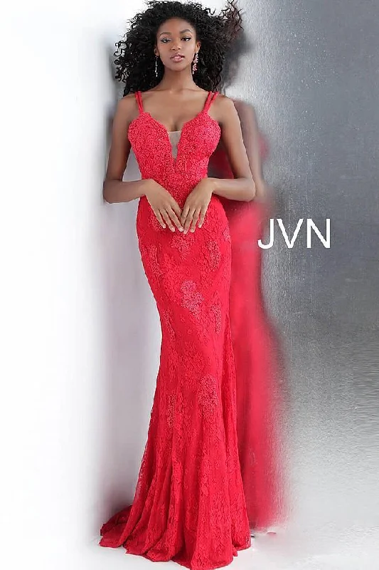 Bow Detail Dress Jovani 66971 Long Fitted Formal Lace Prom Gown