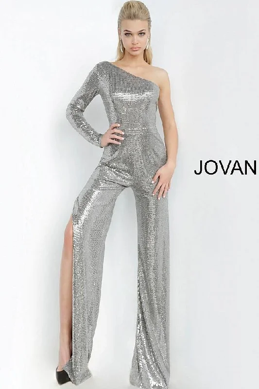 Applique Gown Jovani 1722 Metallic Formal Jumpsuit