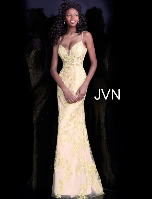 Bold Print Formal Dress Jovani 62330 Spaghetti Straps Prom Lace Dress