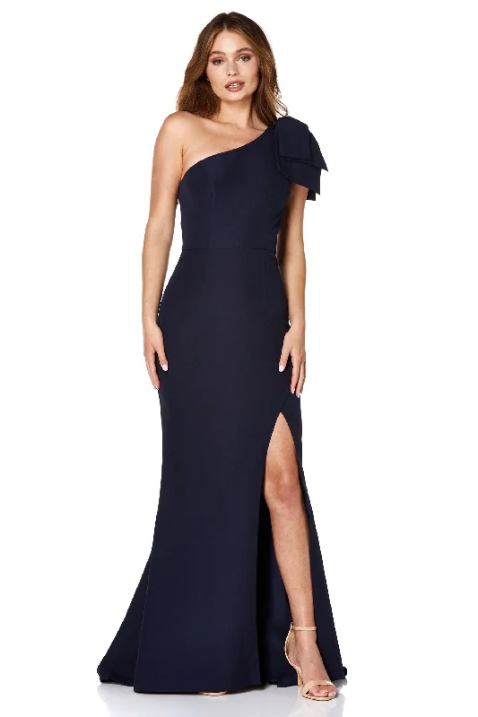 Dreamy Wedding Gown Kayla One Shoulder Bow Detail Maxi Dress with Thigh Split