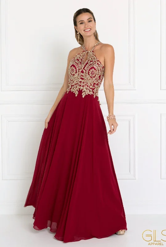 Simple Formal Dress Lace Applique Long A-line Chiffon Dress by Elizabeth K GL1526