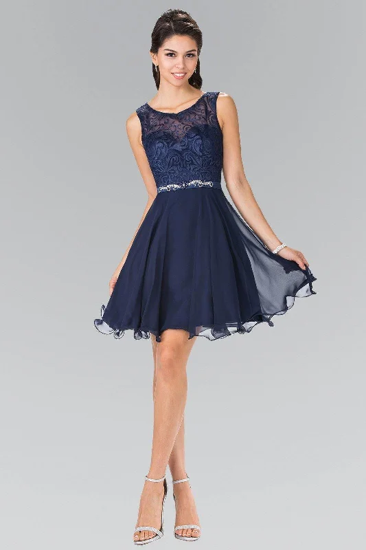 Fitted Formal Dress Lace Bodice A Line Short Graduation Dress