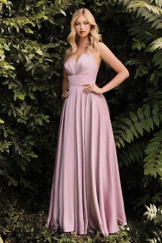 Pleated Gown Ladivine 7472 - Satin A-Line Evening Gown