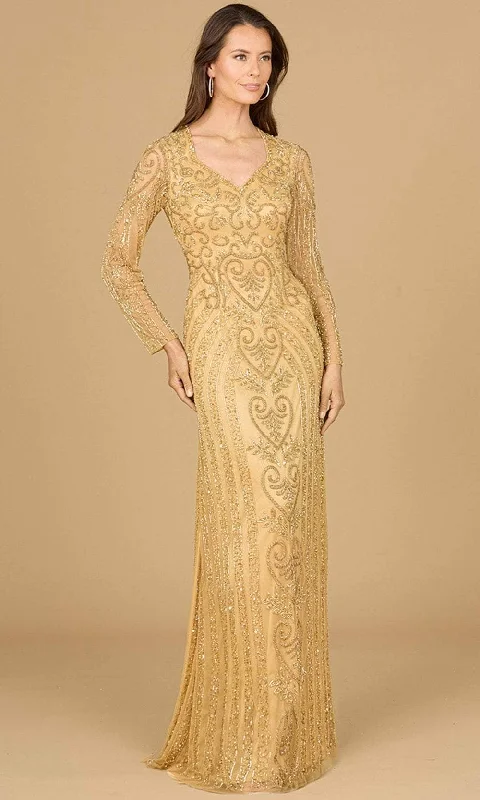 Regal Velvet Gown Lara Dresses 29114 - V-Neck Beaded Tulle Evening Gown