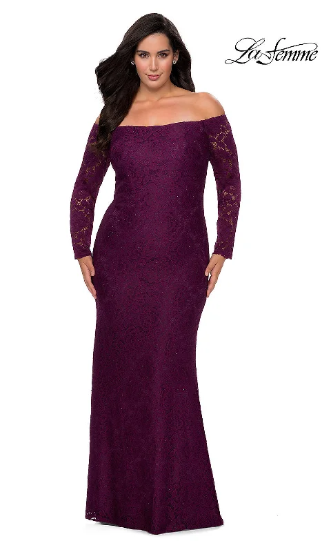 Formal Red Dress La Femme Long Lace Plus-Size Formal Prom Dress