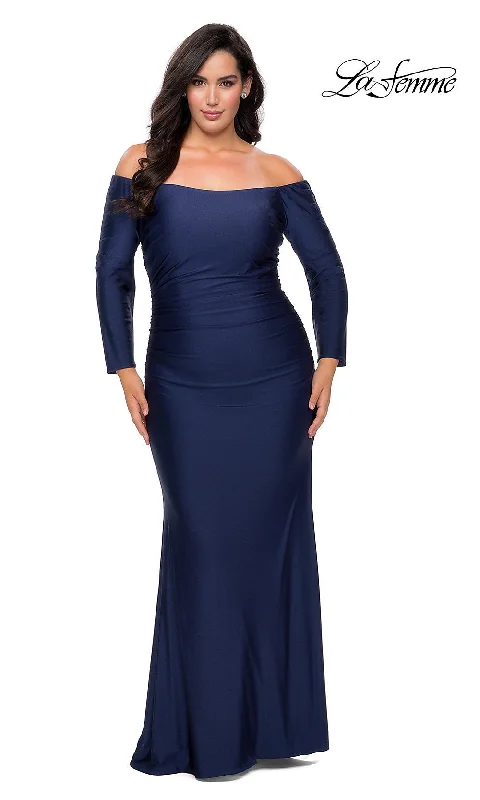 Statement Sleeve Dress La Femme Long Sleeve Plus-Size Formal Prom Dress