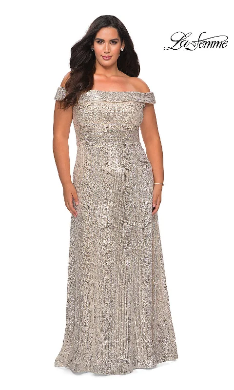 Floral Embroidery Dress Plus-Size Long Sequin La Femme Formal Dress