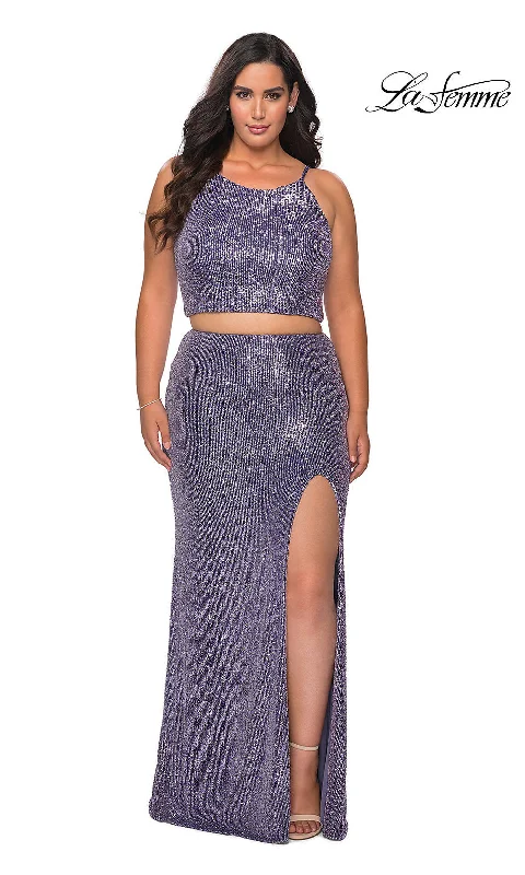 Brocade Formal Dress Plus-Size Two-Piece Sequin La Femme Prom Dress