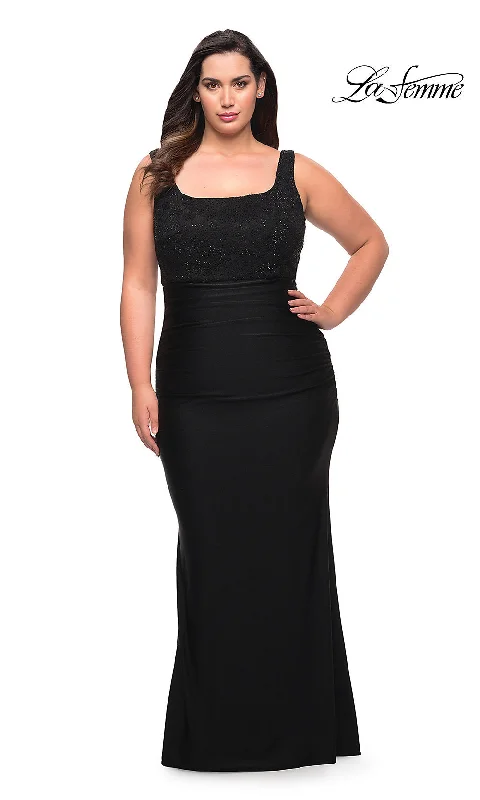 Regal Ball Gown Lace-Bodice La Femme Long Plus-Size Prom Dress