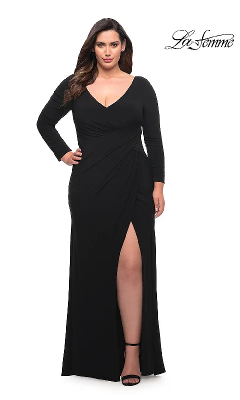 Timeless Gown La Femme Plus-Size Long Sleeve Black Prom Dress