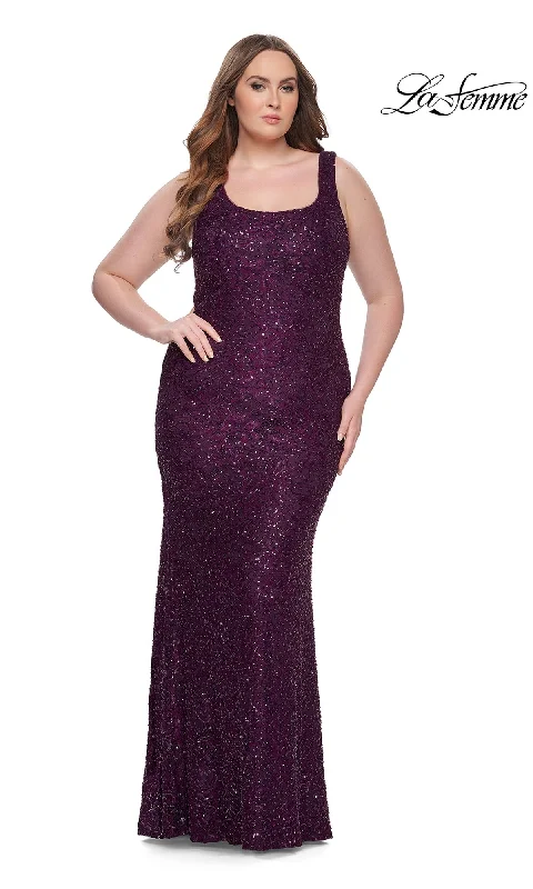 Deep V-Neck Dress La Femme 31605 Plus-Size Formal Prom Dress