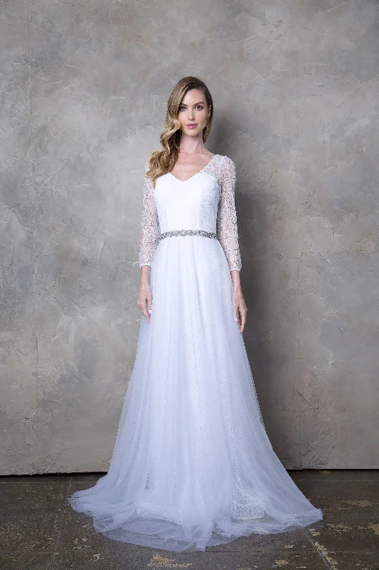 Chic Maxi Dress Long 3/4 Sleeve Bridal Gown Wedding Dress