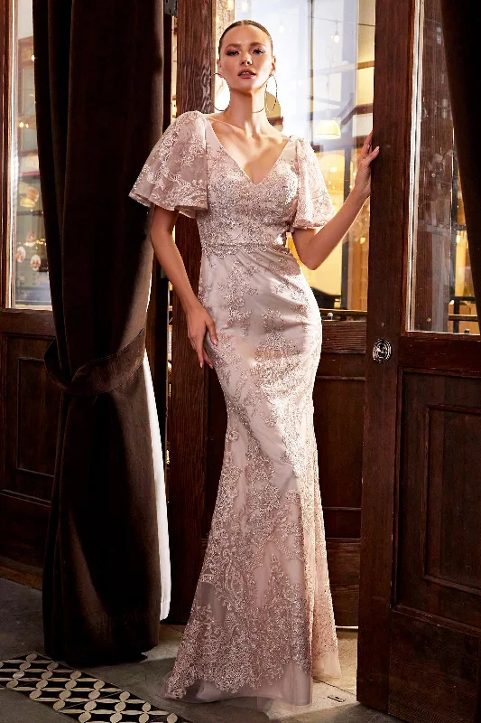 Modest Formal Dress Cinderella Divine HT061 Long Formal Short Sleeve Dress