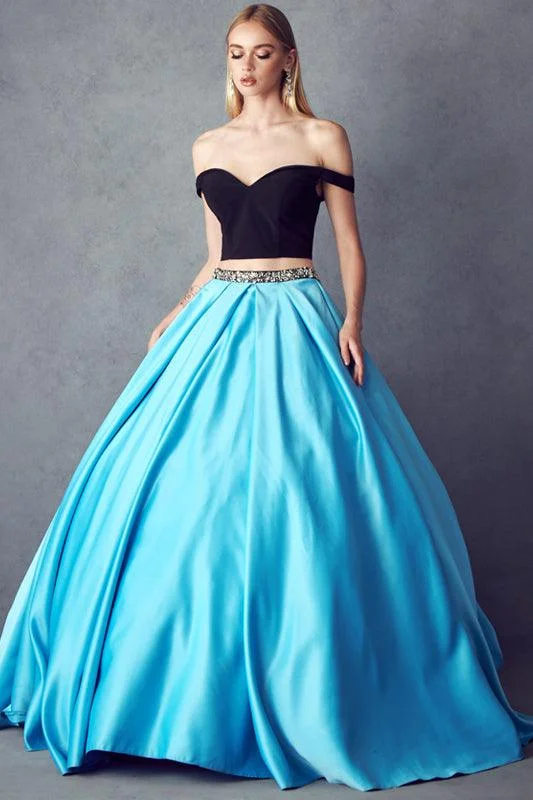 Halter Neck Dress Quinceanera Long Off Shoulder Two Piece Ball Gown