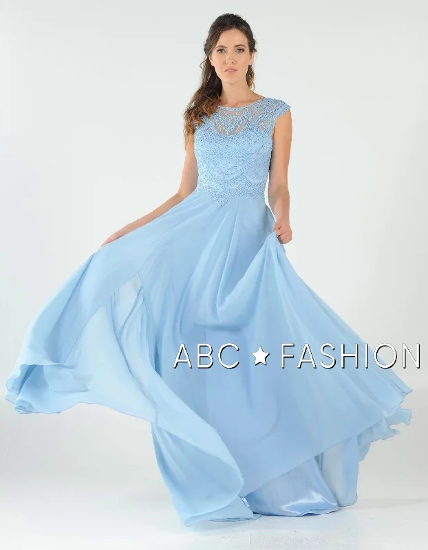 Stunning Party Dress Long Embroidered Cap Sleeve Dress with Slit by Poly USA 8254