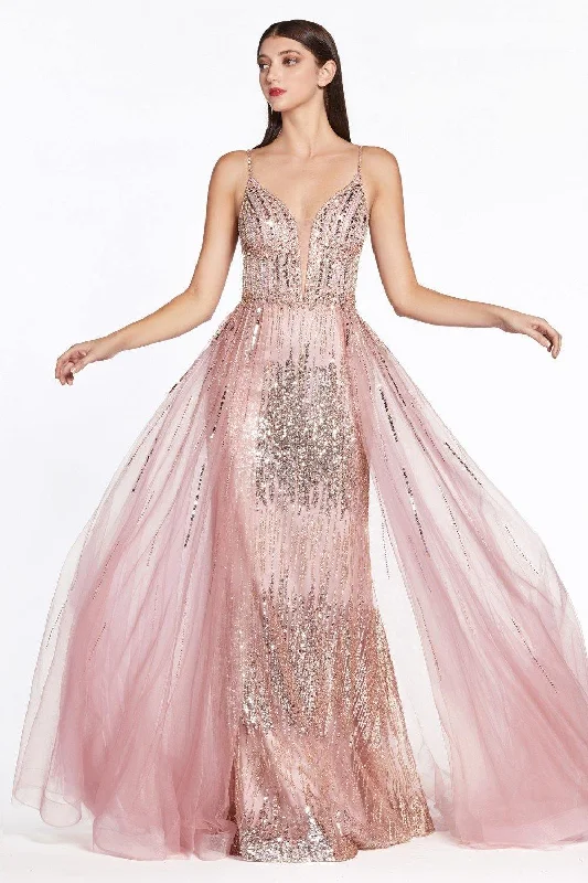 Winter Ball Gown Cinderella Divine CR841 Long Evening Gown Spaghetti Strap Sexy Prom Dress