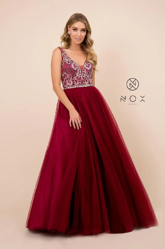 Ball Gown Long Formal Evening Prom Ball Gown Burgundy