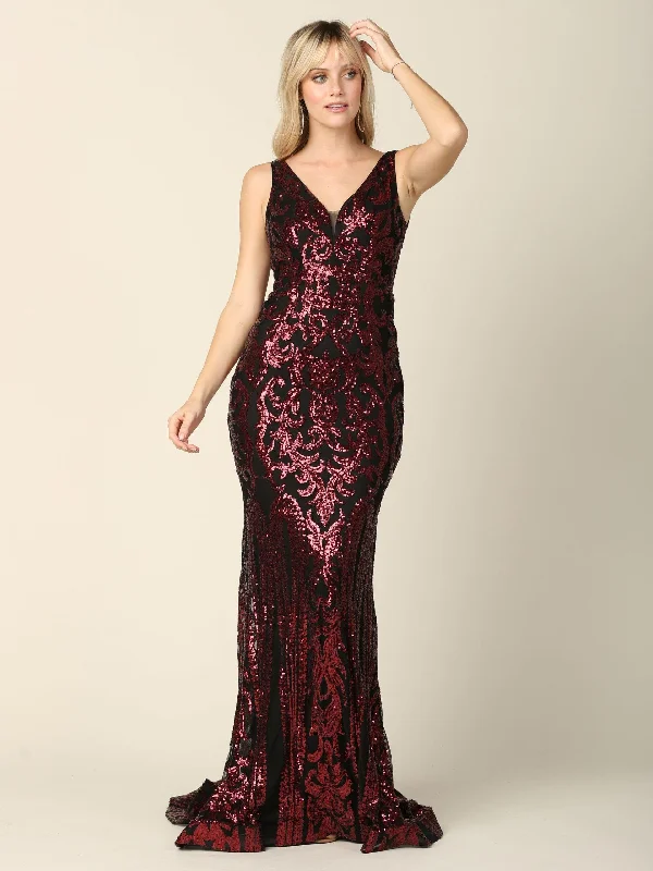 Taffeta Dress Long Formal Fitted Sleeveless Sequins Prom Dress