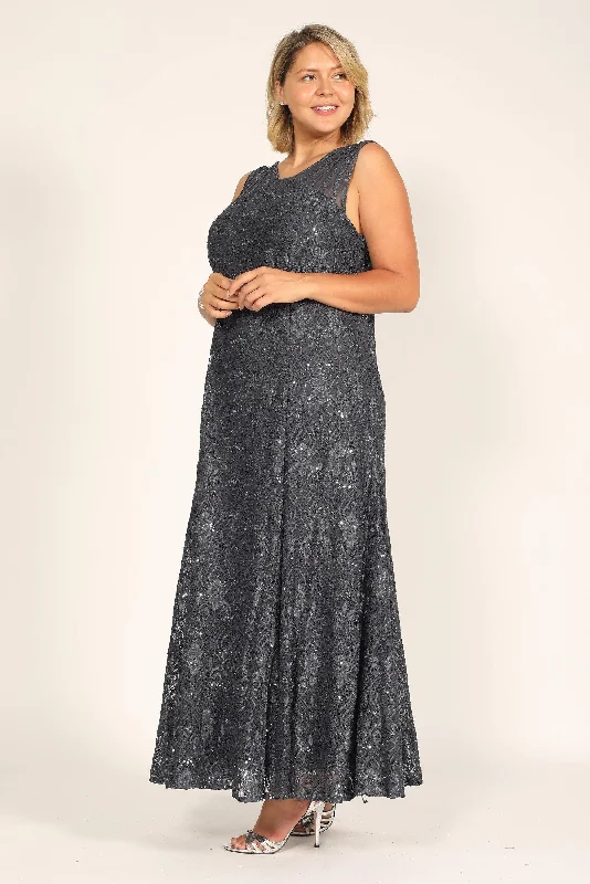 Chic Satin Dress R&M Richards 3198W Charcoal 20W Sale