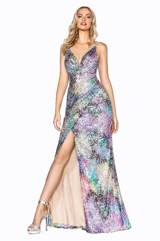 Elegant Beaded Dress Cinderella Divine S346 Long Formal Spaghetti Straps Sequins Prom Dress