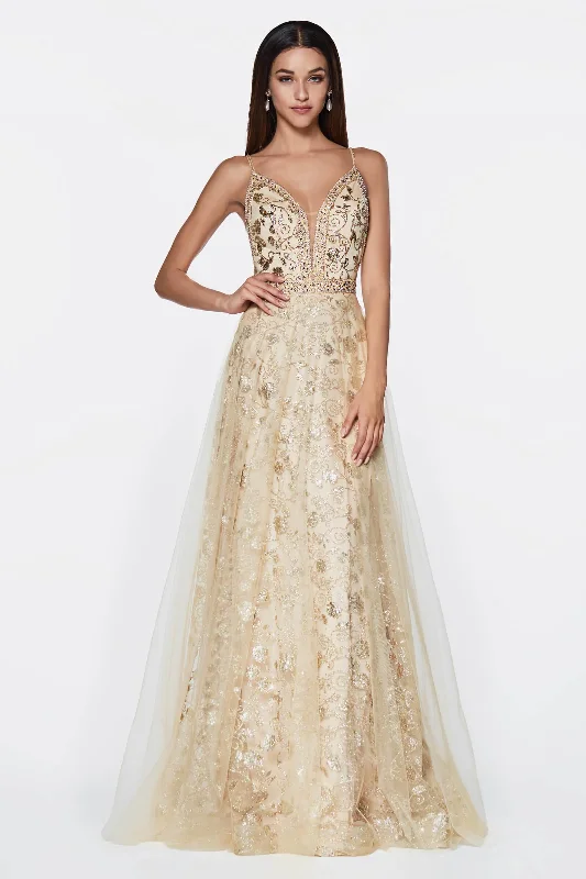 Luxe Satin Dress Cinderella Divine KC888 Long A Line Glitter Gown Prom Dress