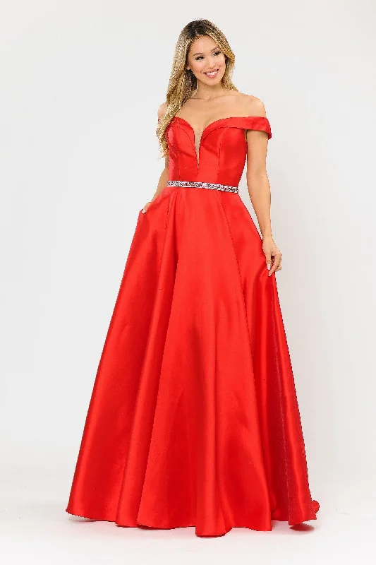 Polished Formal Dress Long Mikado Off the Shoulder Dress by Poly USA 8686