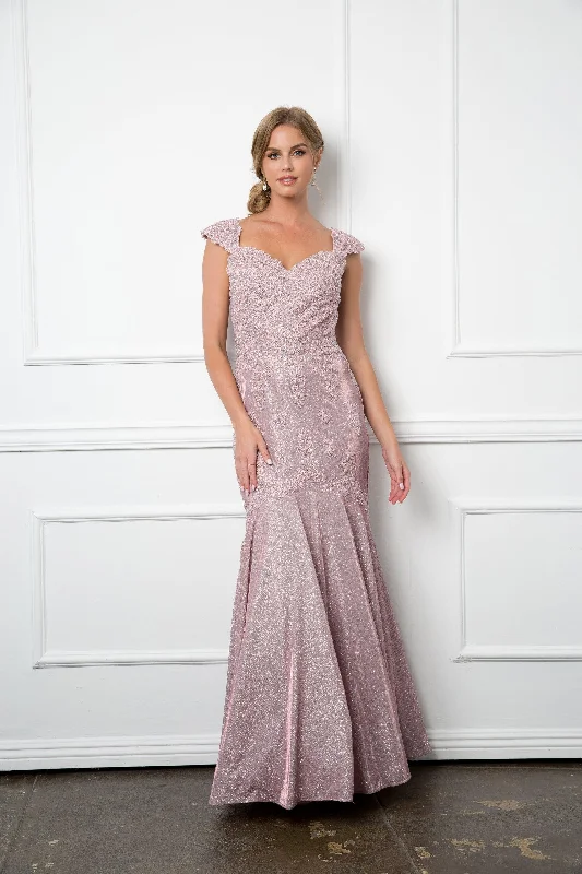 Lace Sleeves Dress Long Mother of the Bride Metallic Evening Dress