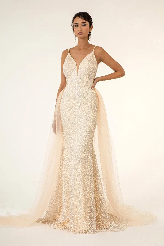 Regal Ball Gown Long Prom Formal Spaghetti Strap Mermaid Dress