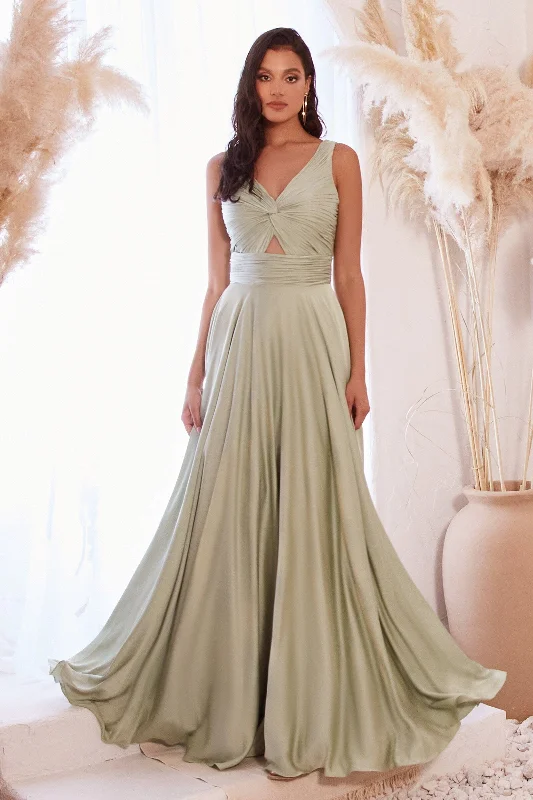 Unique Formal Dress Long Satin Sleeveless Keyhole Dress by Ladivine 7497