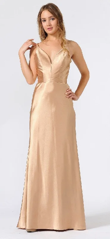 Lace Dress Long Shiny Charmeuse Dress with V-Neckline by Poly USA 9028