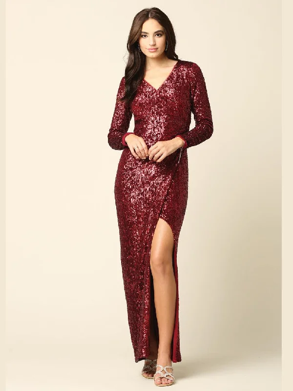 Glittering Evening Gown Long Sleeve Formal Evening Dress