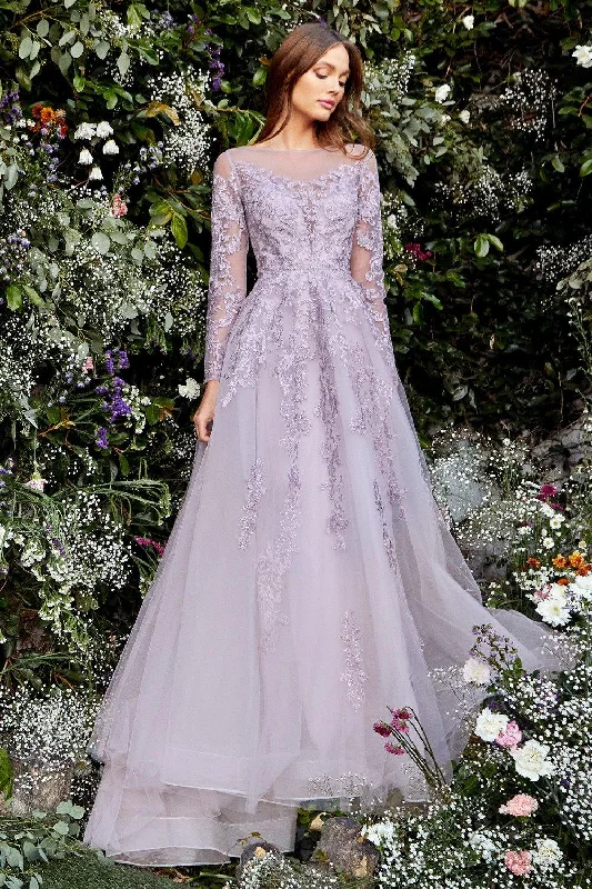 Metallic Formal Dress Andrea & Leo A1024 Long Sleeve Formal Modest Long Dress