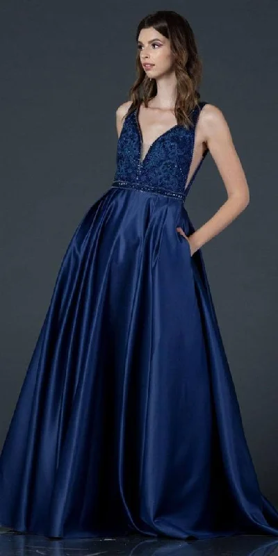 Embroidered Gown Long Sleeveless Formal Evening Prom Beaded Dress
