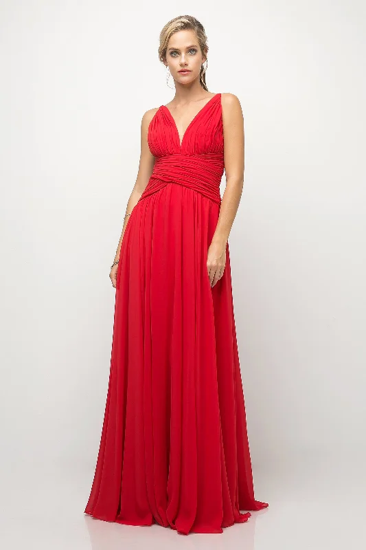 Long Sleeve Dress Ruched Long V-Neck Dress by Cinderella Divine UF295