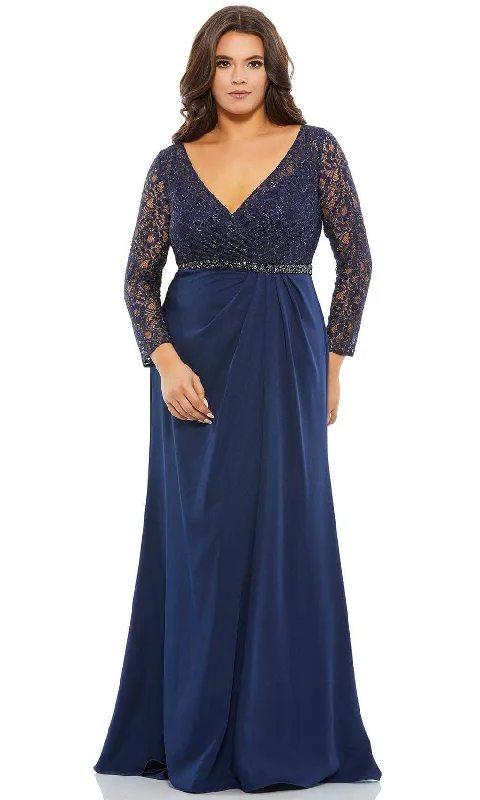 Rose Gold Dress Mac Duggal 67898 - Illusion Long Sleeve V Neck Dress