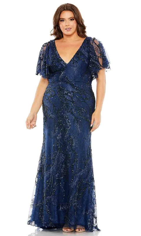 Lace Sleeves Dress Mac Duggal 68432 - Flutter Sleeve V Neck Dress