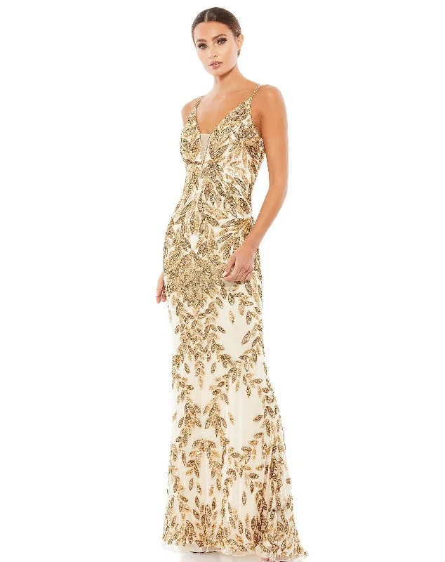 Sparkly Dress Mac Duggal Embellished Gold Leaf Evening Gown Sale