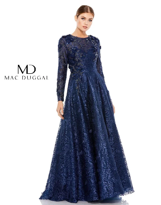 Romantic Floral Dress Mac Duggal Embroidered Long Sleeve A Line Ball Gown Sale