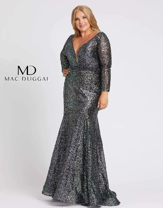 Pearl Embellished Gown Mac Duggal 67246 Fabulouss Long Sleeve Plus Size Dress