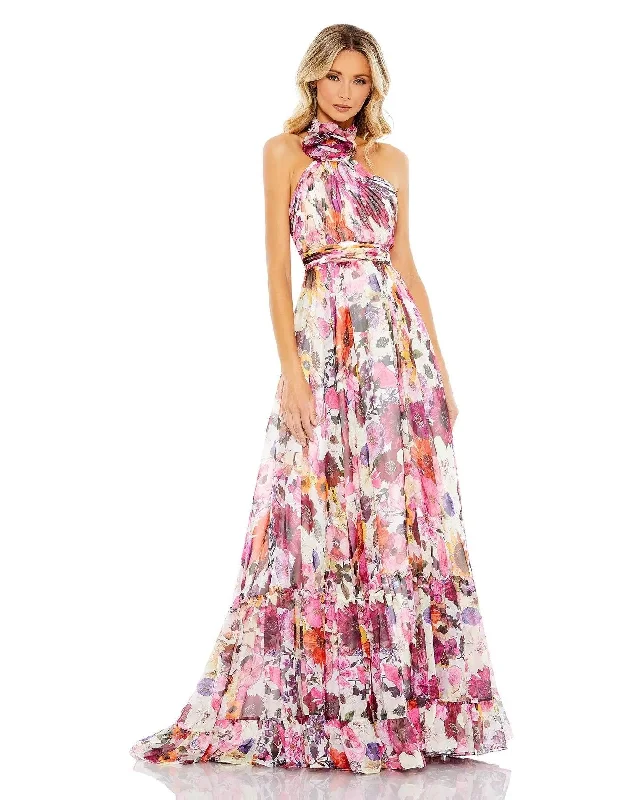 Puffy Sleeve Dress Mac Duggal 68108 Halter Long Maxi Dress