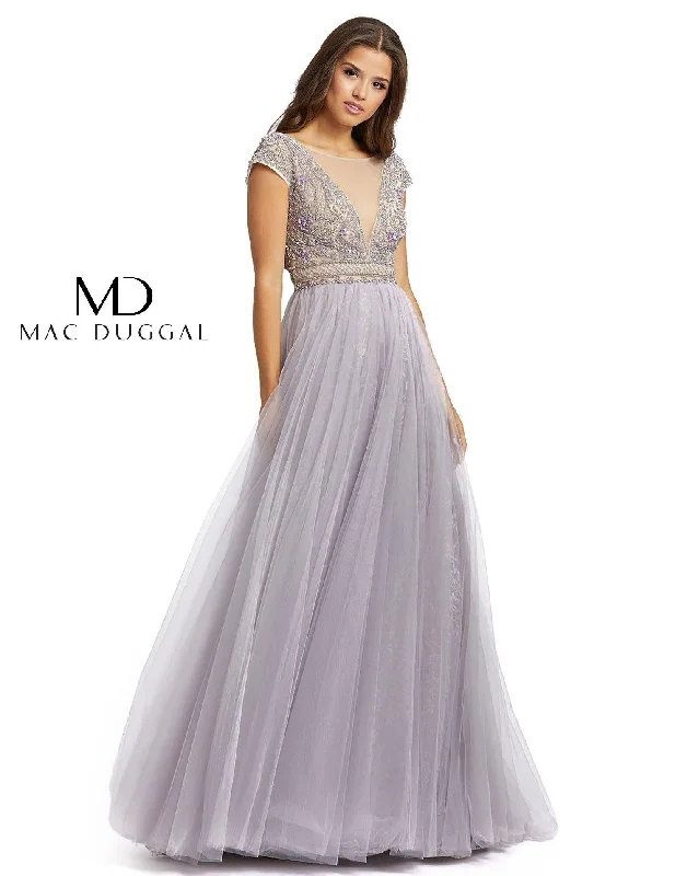 Satin Mermaid Dress Mac Duggal 20133 Long Formal Cap Sleeve Beaded Gown