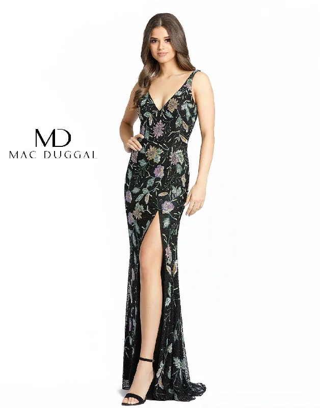 Statement Chiffon Dress Mac Duggal 5313 Long Formal Floral Beaded Dress