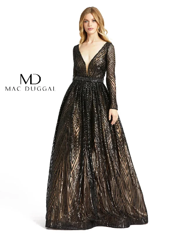 One-Shoulder Gown Mac Duggal Long Geometric Sequins Beaded Ball Gown Sale