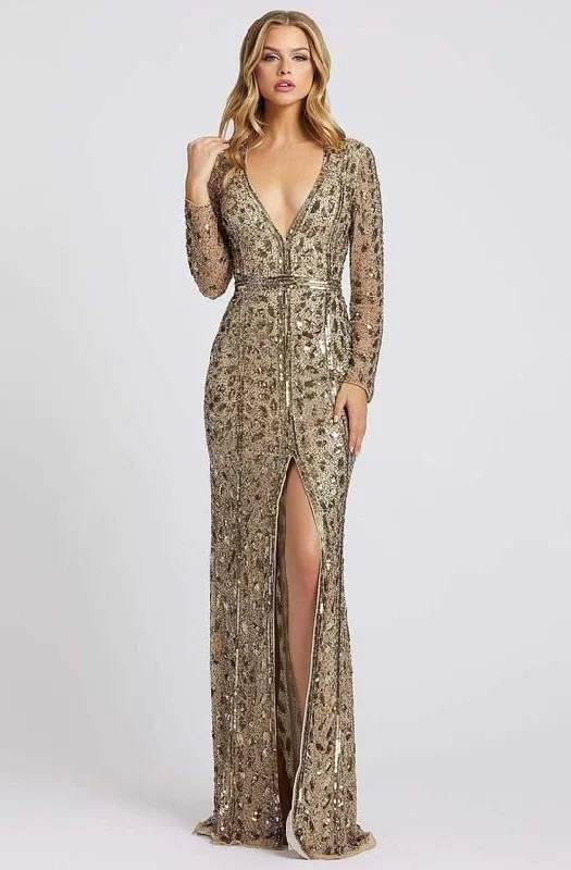 Pearl Embellished Gown Mac Duggal 5002 Long Sleeve Formal Evening Trumpet Dress